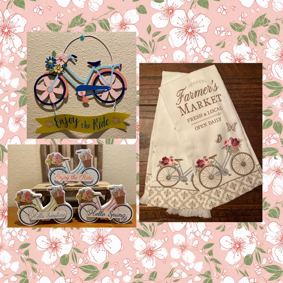 Bicycle Decor Bundle, Bicycle Wood Sign Enjoy The Ride Wall & Hello Spring Decor - Picture 1 of 16